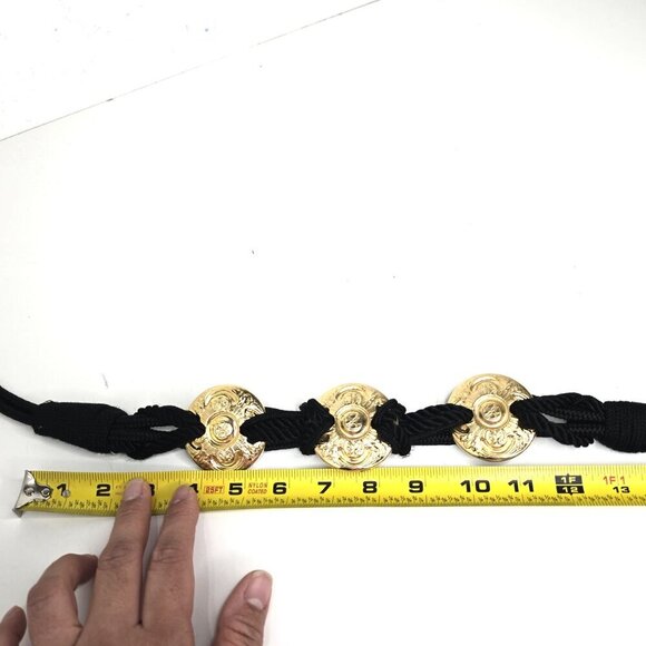 Vintage Made in Taiwan Medallion Gold Tone Woven Rope Hip Waist Belt - Picture 10 of 10